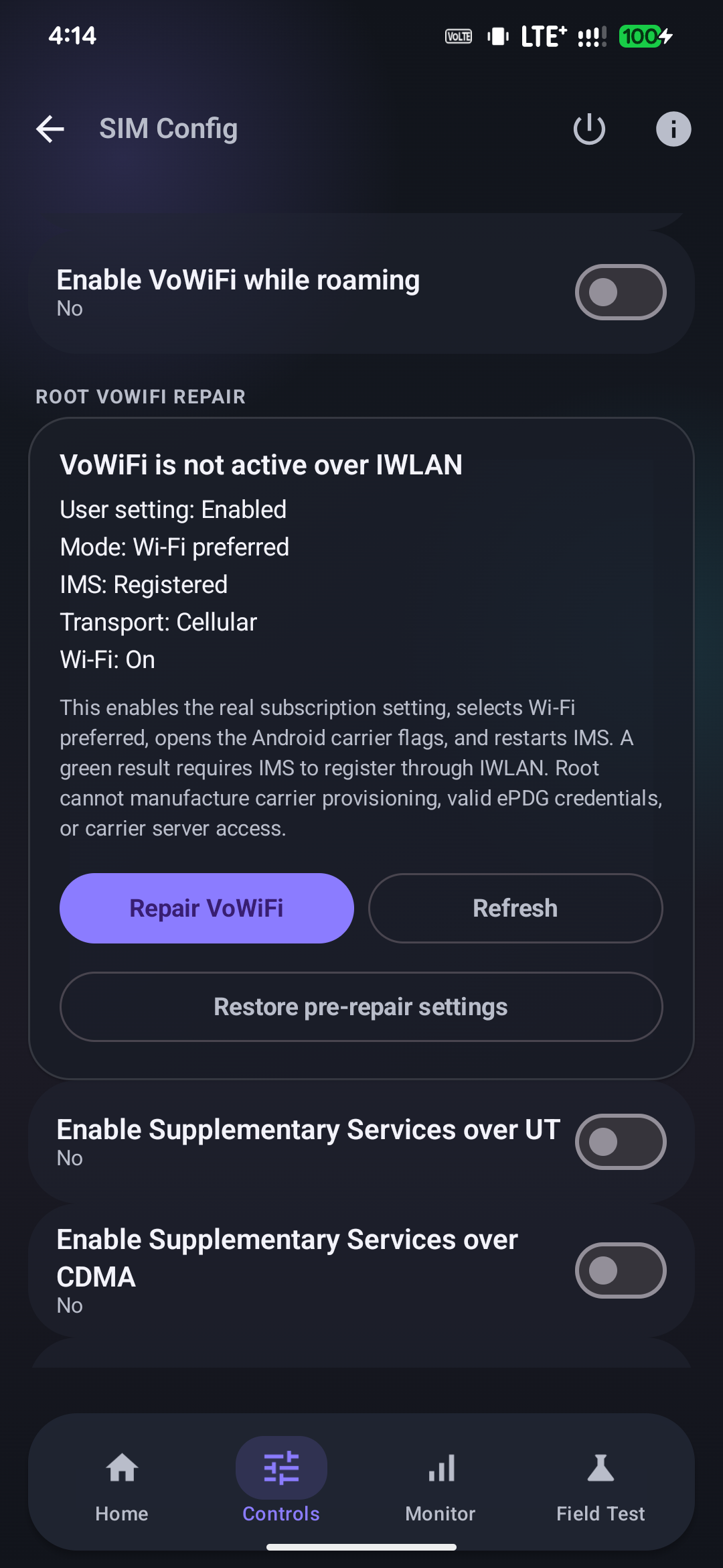 Pixel IMS 5G root VoWiFi repair screen